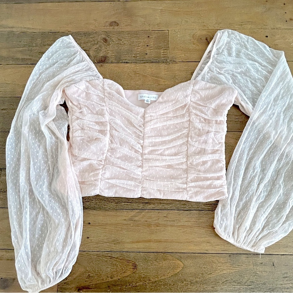 SOCIALITE Blush long sleeve mesh, ruched top